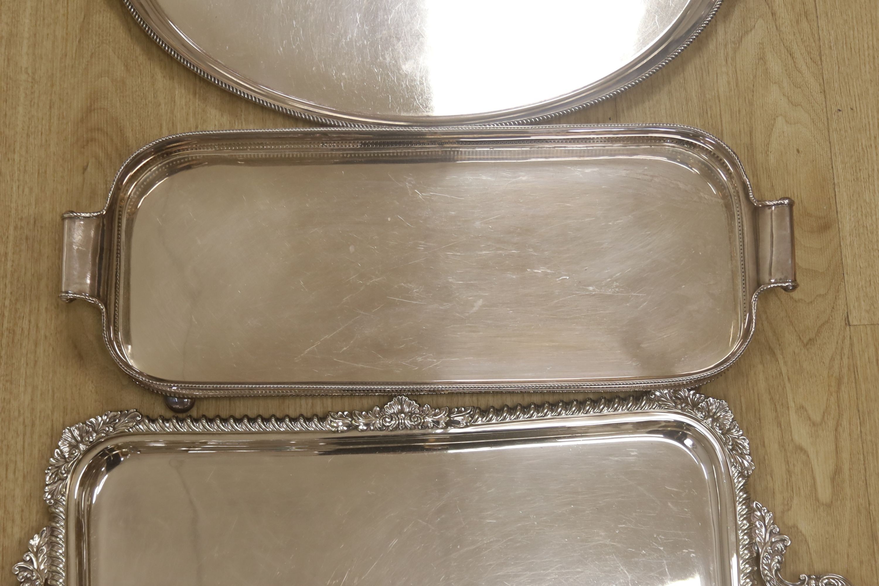 Three silver plated trays